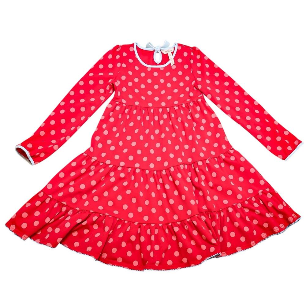 Matilda Jane Girl Dress Size 12 Festive Red Polka Dot Tiered Long Sleeve Holiday